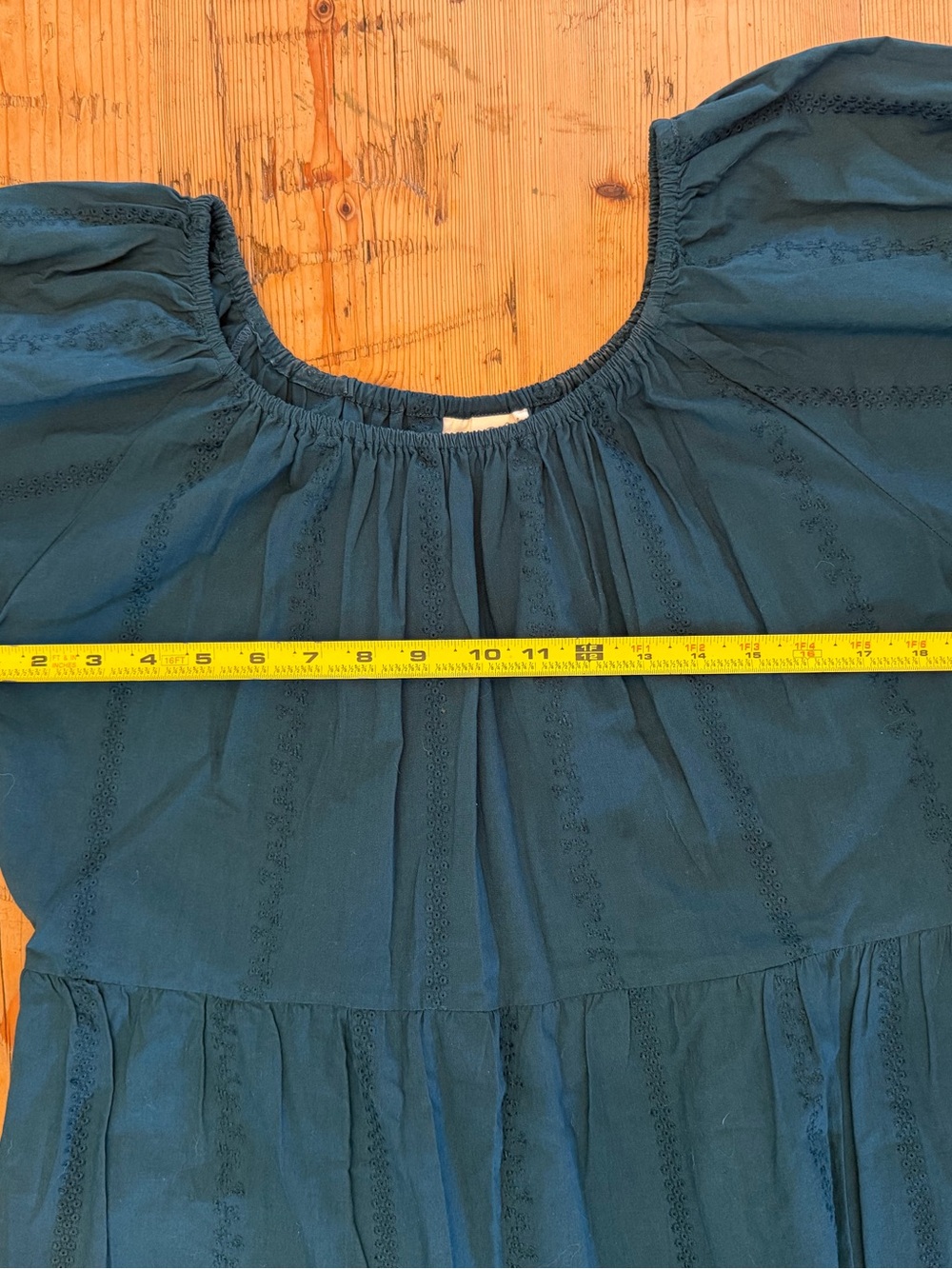 Teal Cotton Tiered Maxi Dress Puff Sleeve - Picture 4 of 8